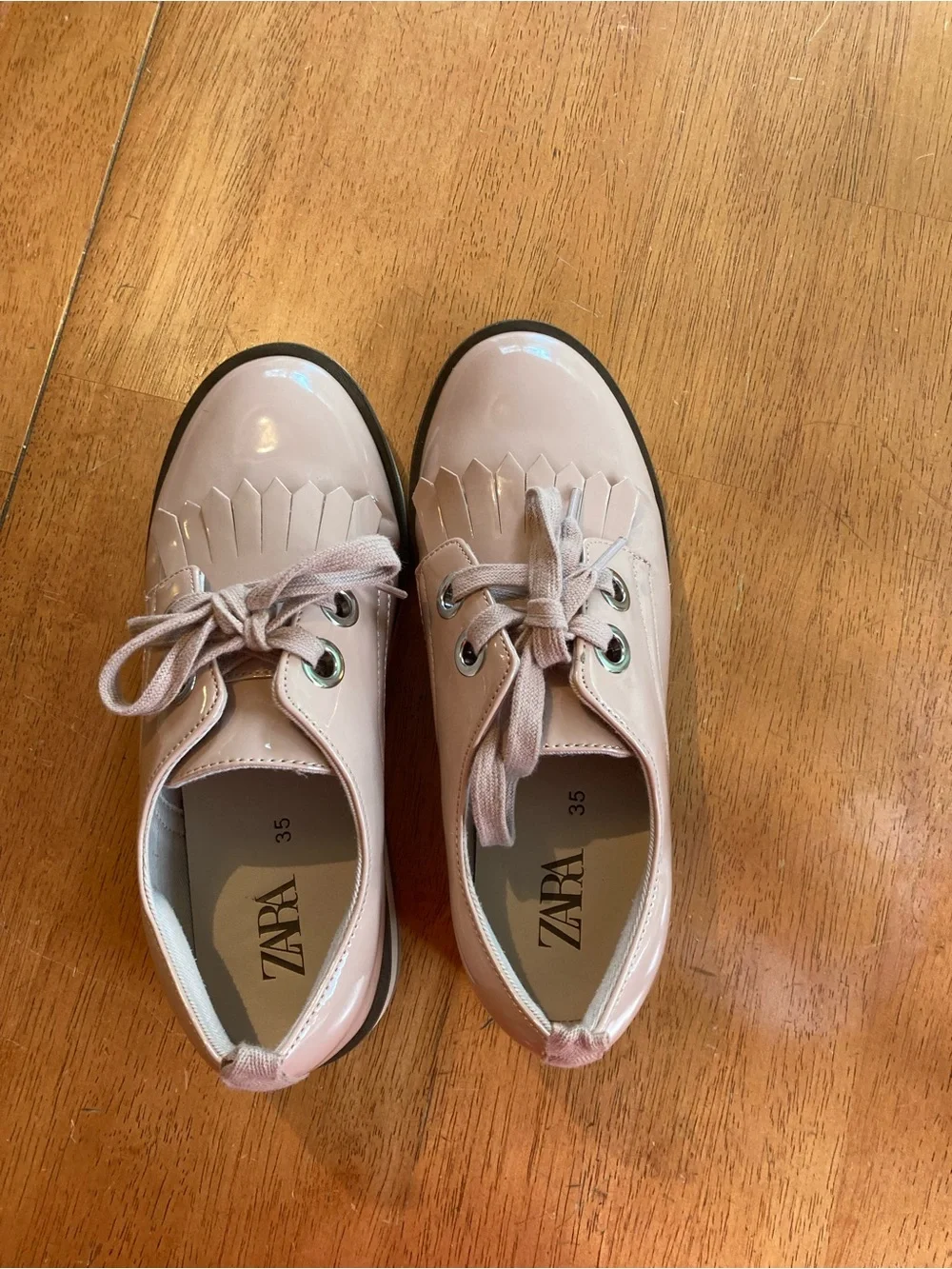 Zara Pink Patent Kiltie Lace-Up Kids Dress Shoes - youth 3.5/women 4.5/5